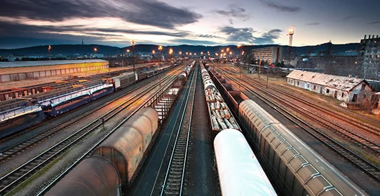 Trains in a rail yard